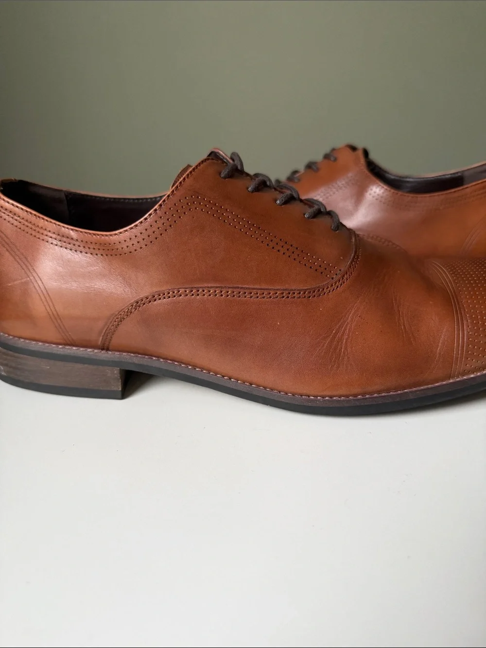 Kenneth Cole Reaction Brown Leather Oxford Dress Shoes perforated Toe cap Size11